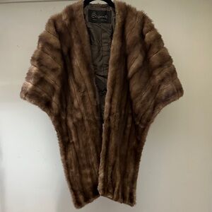 Vintage Elegante Paris New York natural mink fur cape wrap shawl lined fur coat